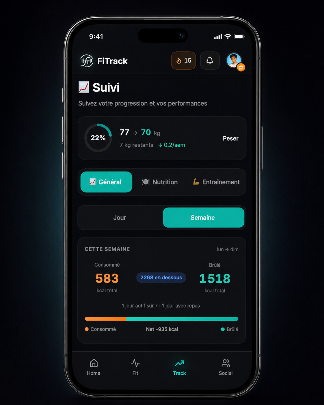 FiTrack - suivi du poids et bilan de la semaine
